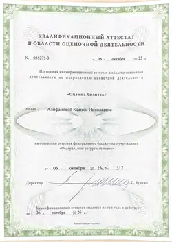 Квалификационный документ по оценке бизнеса